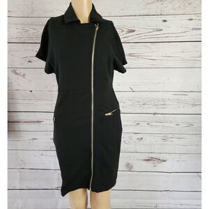 Mystree Black Moto Sheath Dress - Small NWT - Asymmetric Zipper